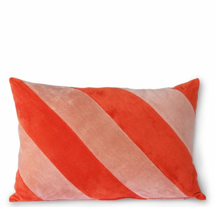 HKLIVING Striped Velvet Cushion- Red/Pink