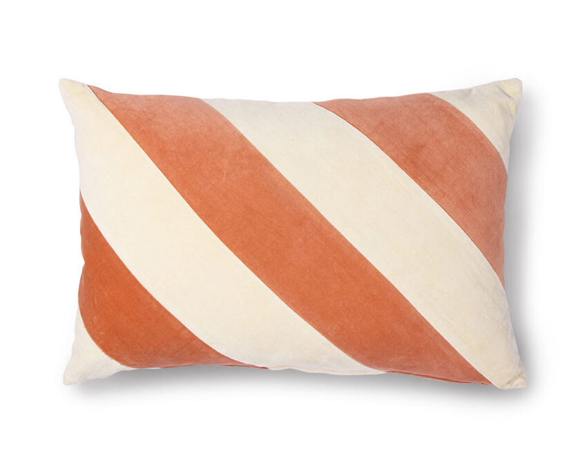 HKLIVING Striped Velvet Kussen – Peach/Cream